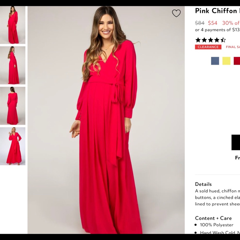NWT PinkBlush Chiffon LS Maternity Maxi Dress
